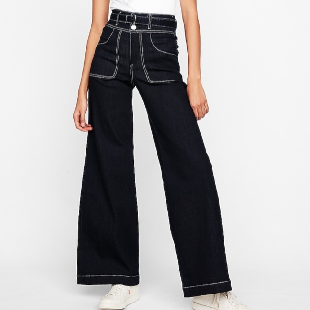 Express Super High Waisted stitch Stretch Wide Leg Jeans